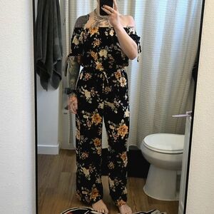 Target Black Floral Off-Shoulder Jumpsuit